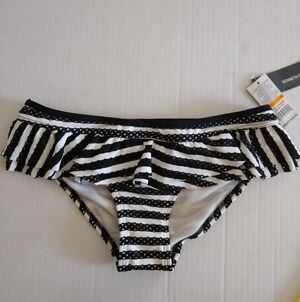 Kenneth Cole Reaction Black and White Striped Bikini Bottom Sm.